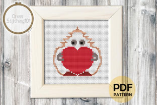 Mascot Holding Heart Cross Stitch